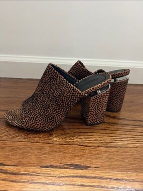 Alexander Wang Womens Tan and Black Leopard Print Block Heel Mules